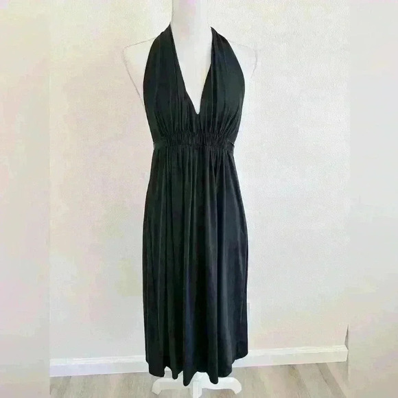 BCBGMAXAZRIA A-Line Jersey Halter Low Back Midi Dress With Tie Back Size Small - Picture 1 of 11